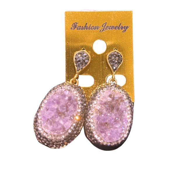 Amethyst Crystal Pendant Charm Earrings NWT - Picture 4 of 7